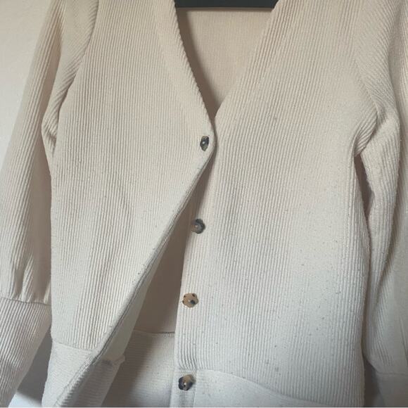 Madewell Ottoman Rib Cardigan Top Ribbed Cream White Button Front Sweater Sz XS - Picture 4 of 9